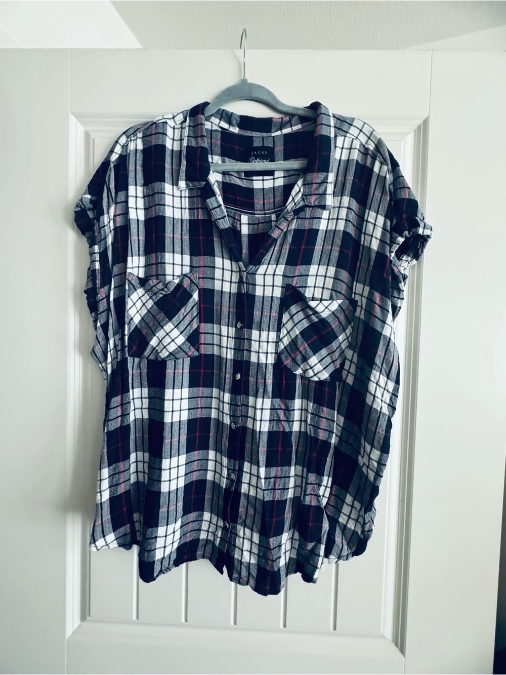 Jachs Blue, White & Red Plaid Short-Sleeve Button Shirt